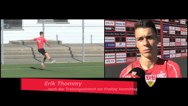 Vor dem VfBTV Mikrofon: Erik Thommy