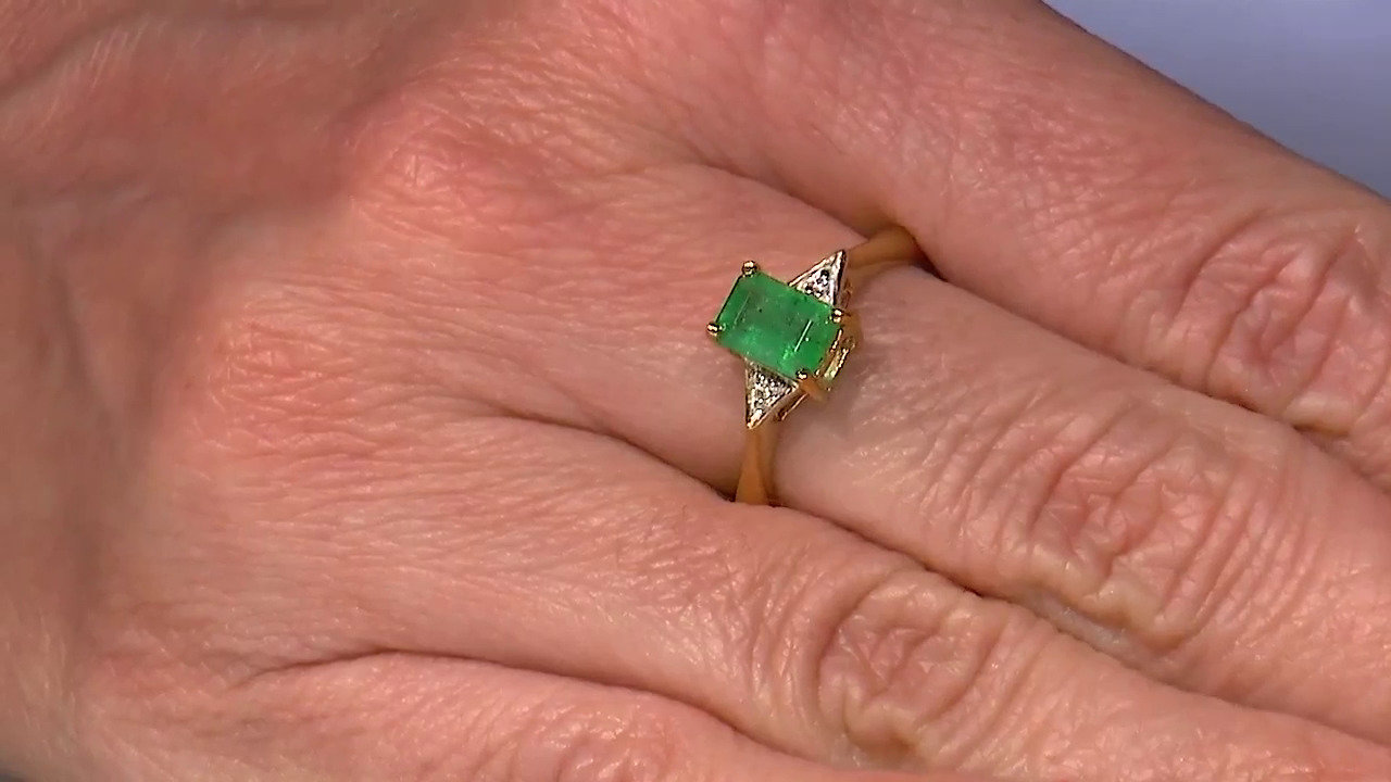 Video Anello placcato in oro con Smeraldo Bahia
