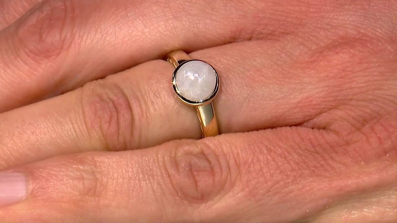 Video Zilveren ring met een Witte Jadeiet (Annette)