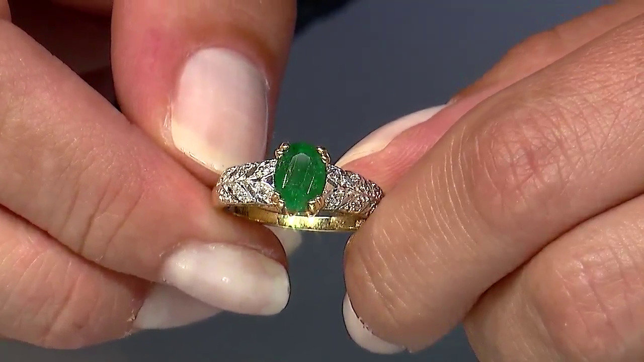 Video Anello placcato in oro con Smeraldo Bahia