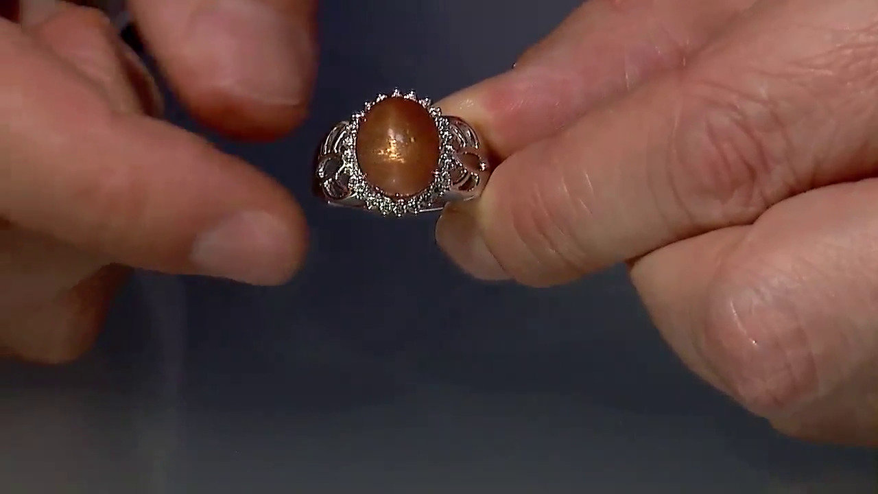 Diamant & KatzenAuge Stein Sterling Silber Ring - .de