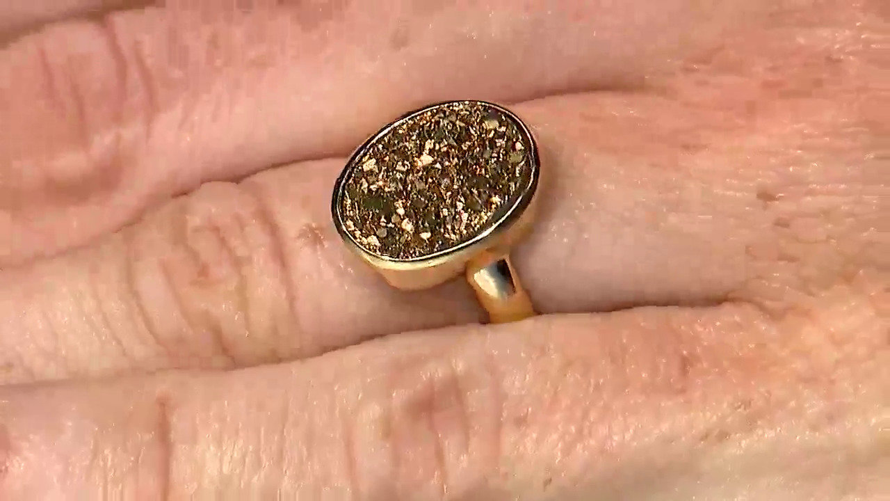 Video Bague en argent et Agate étincelante dorée