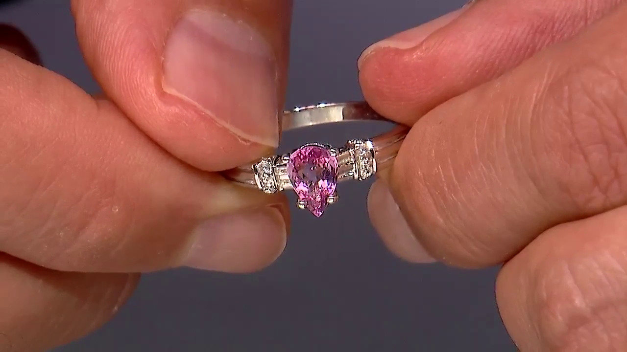 Video Zilveren ring met een roze koper toermalijn