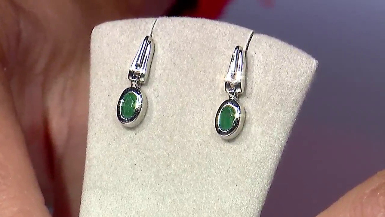 Video Orecchini placcati in platino con Smeraldo Bahia
