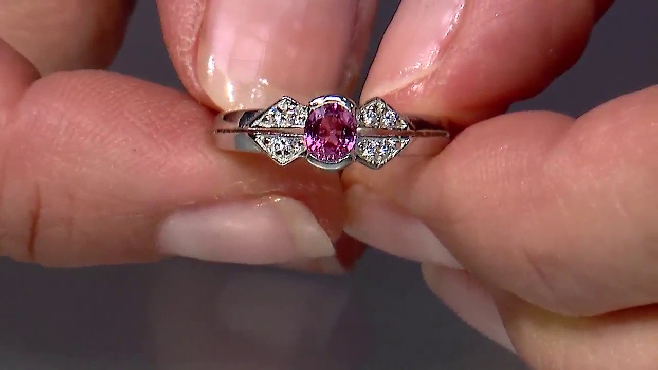 Video Anello placcato in platino con Zaffiro Padparadscha