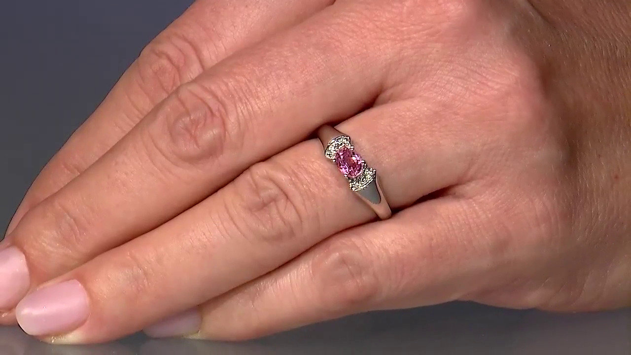 Video Anello placcato in platino con Zaffiro Padparadscha