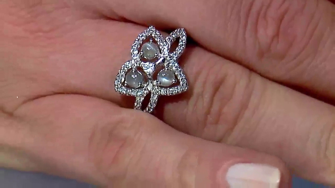 Video Zilveren ring met kattenoog-alexandrietstenen