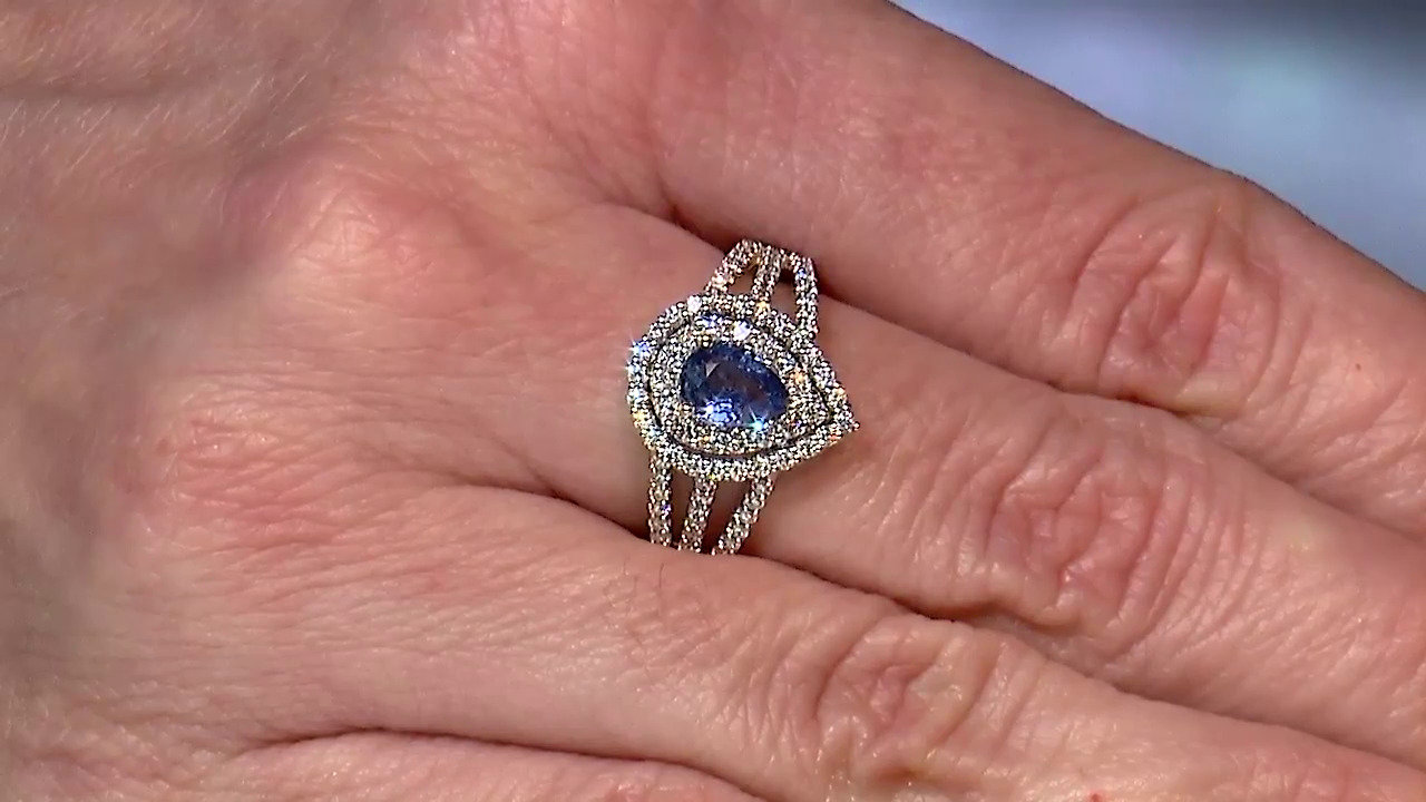 Video Gouden ring met een Blauwe Ceylon saffier (Annette)