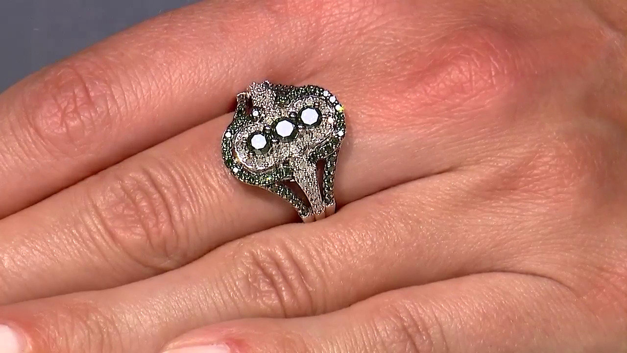 Video Zilveren ring met een groene diamant