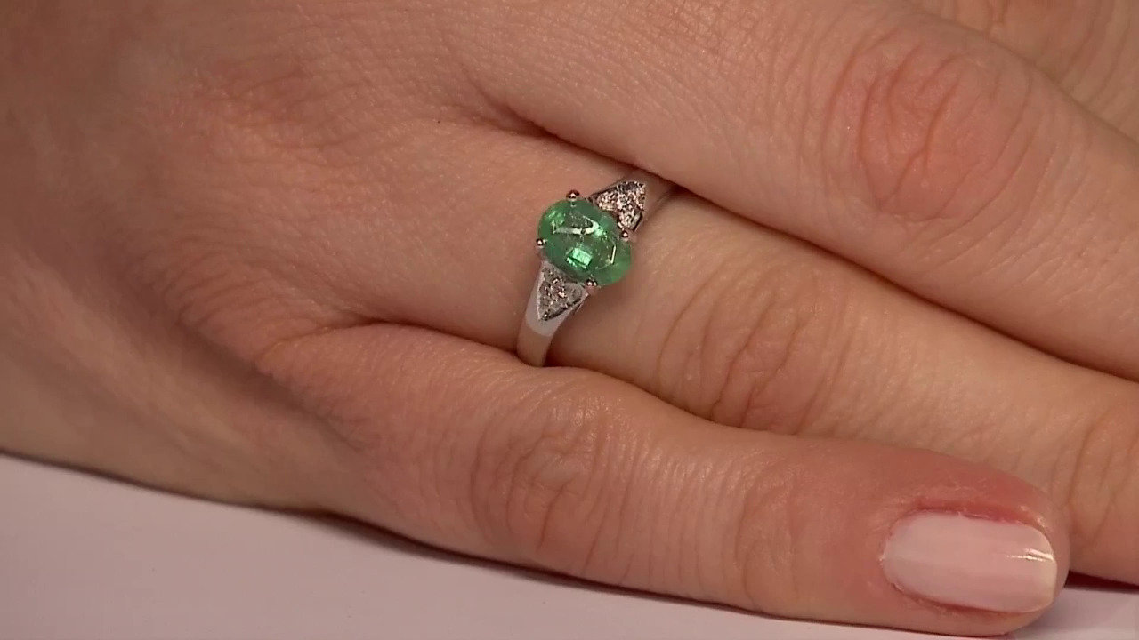 Video Anello placcato in platino con Smeraldo Bahia