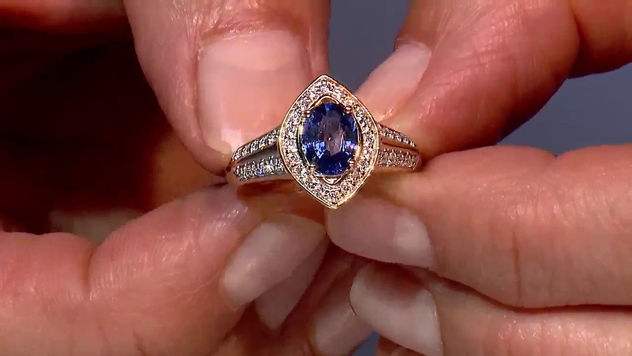 Video Gouden ring met een Blauwe Ceylon saffier (Annette)