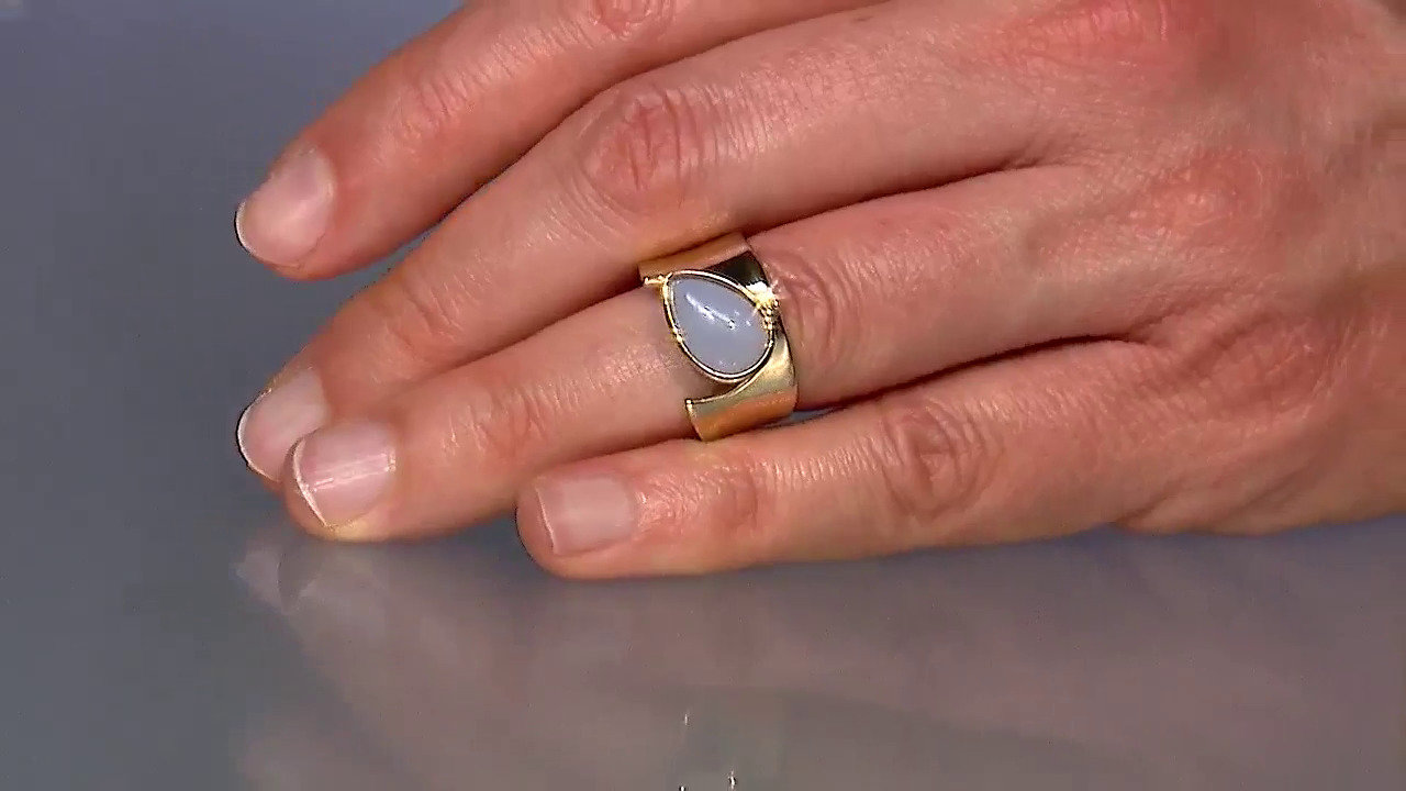 Video Zilveren ring met een Blauwe chalcedoon (MONOSONO COLLECTION)