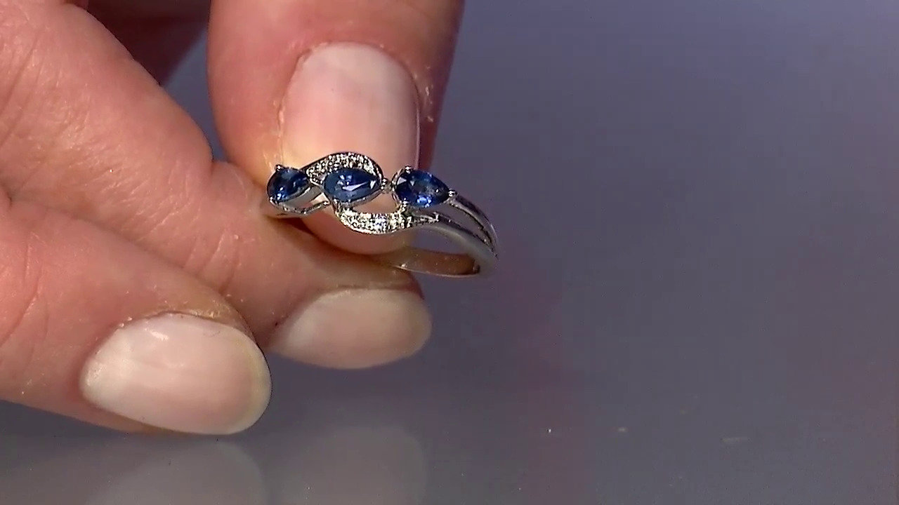 Video Anello placcato in platino con Zaffiro della Birmania