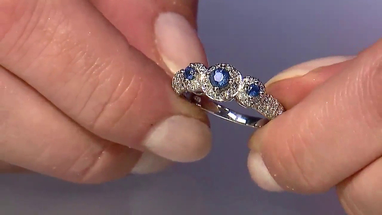 Video Anello placcato in platino con Zaffiro della Birmania