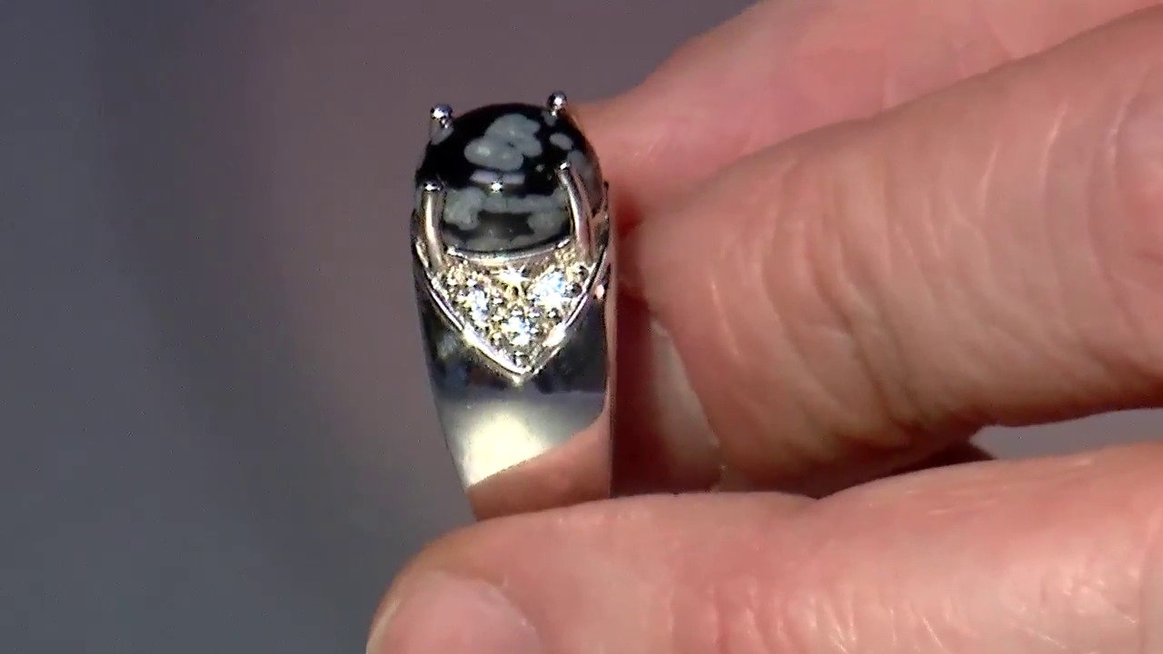 Video Bague pour homme en argent et Obsidienne Flocon-de-Neige