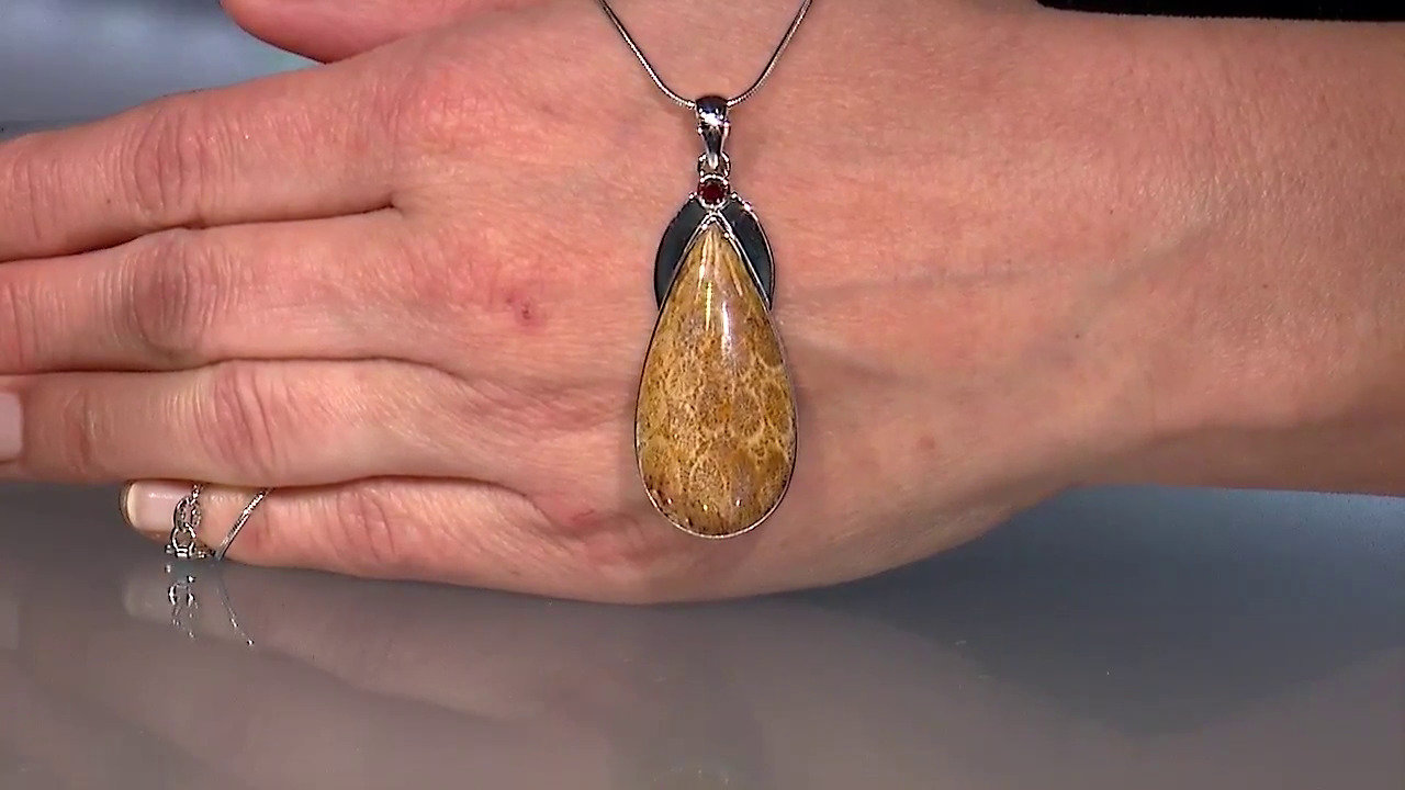 Video Petrified Coral Silver Pendant