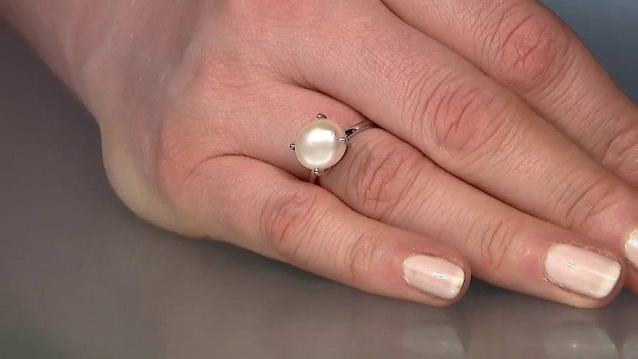 Video Peach Freshwater Pearl Silver Ring