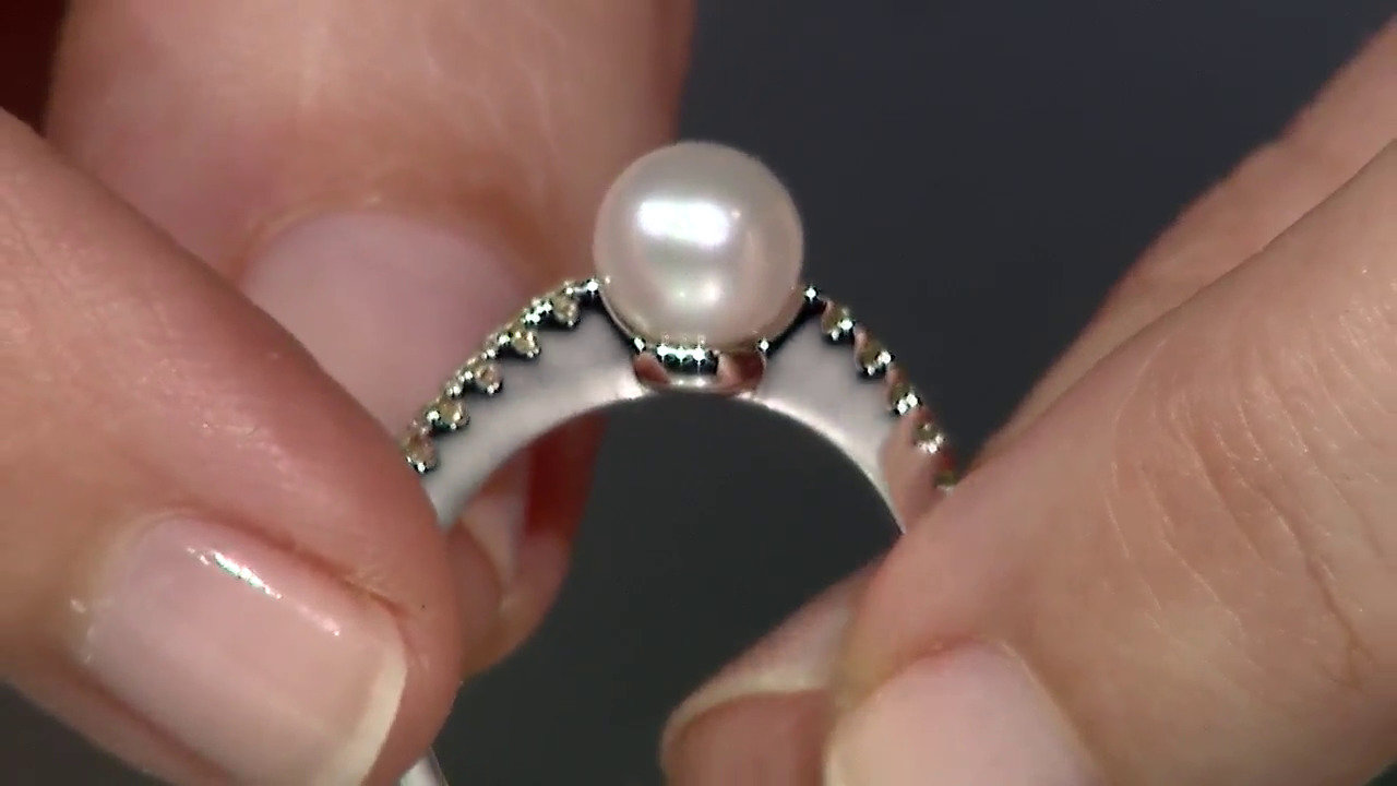 Video Anello in argento con Perla d'Acqua Dolce Bianca