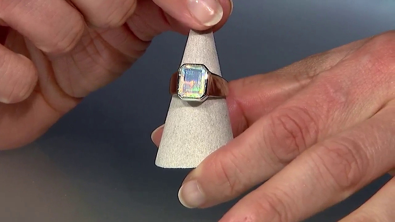 Video Anello da uomo placcato in platino con Scapolite Occhio di Gatto