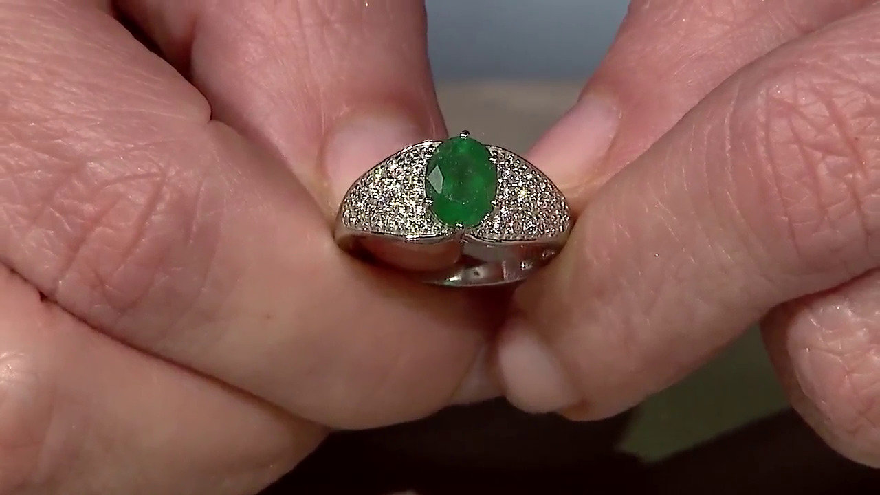 Video Anello placcato in platino con Smeraldo Bahia