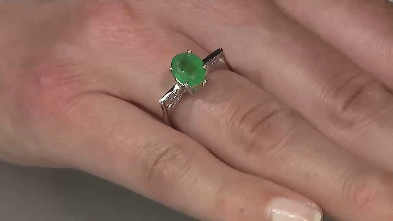 Video Anello placcato in platino con Smeraldo Bahia