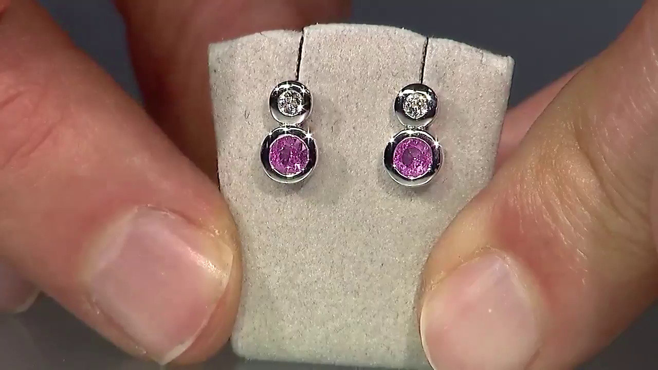 Video Zilveren oorbellen met roze saffieren