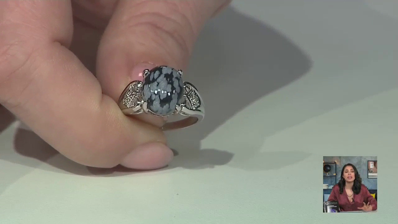 Video Anello in argento con Ossidiana Fiocco di Neve