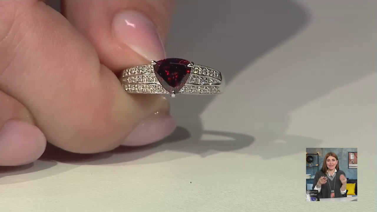 Video Anello placcato in platino con Zircone Rosso