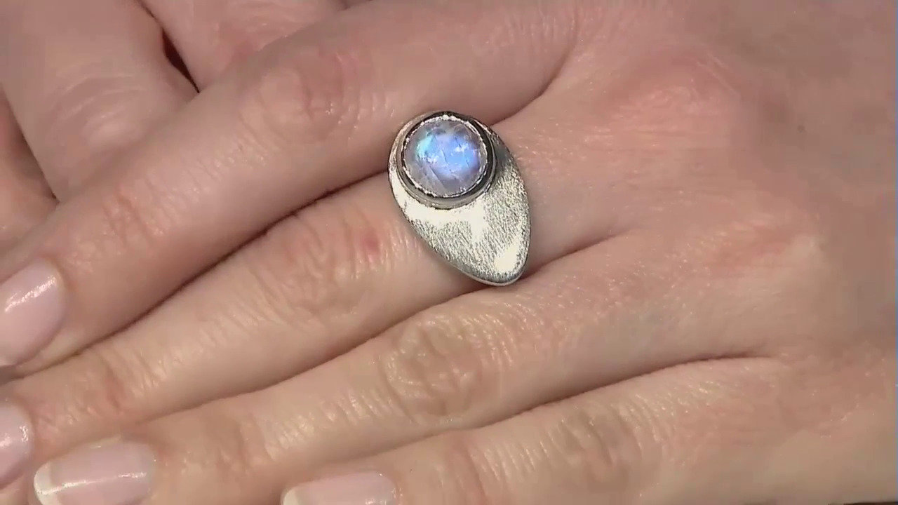 Video Anello in argento con Pietra di Luna Arcobaleno AAA (MONOSONO COLLECTION)