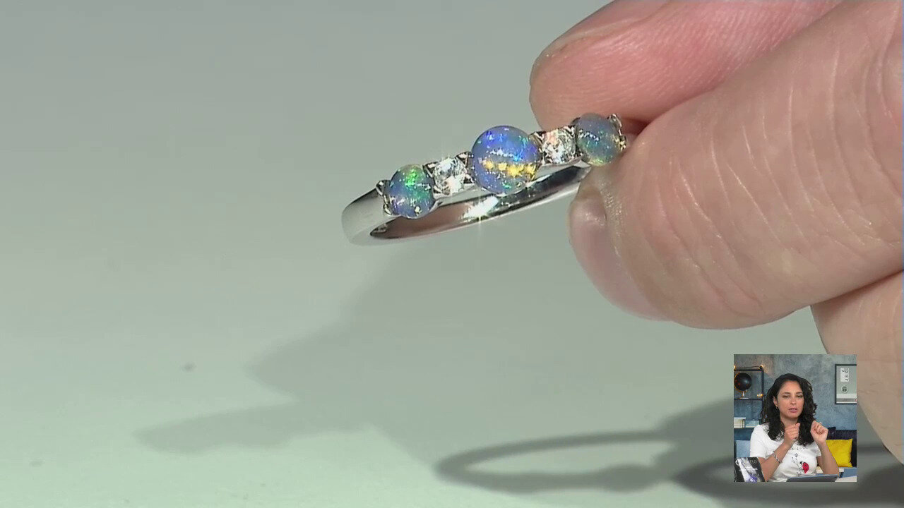 Video Anello placcato in platino con Opale di Welo