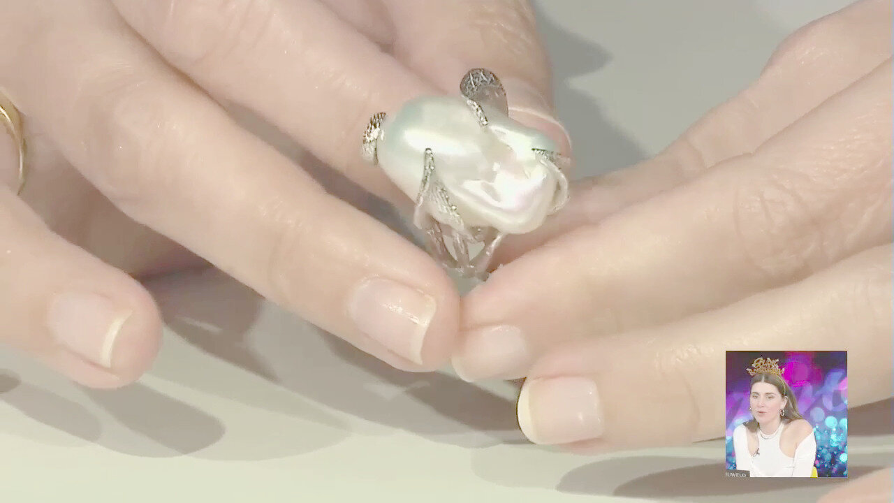 Video Anello in argento con Perla d'Acqua Dolce Bianca (TPC)