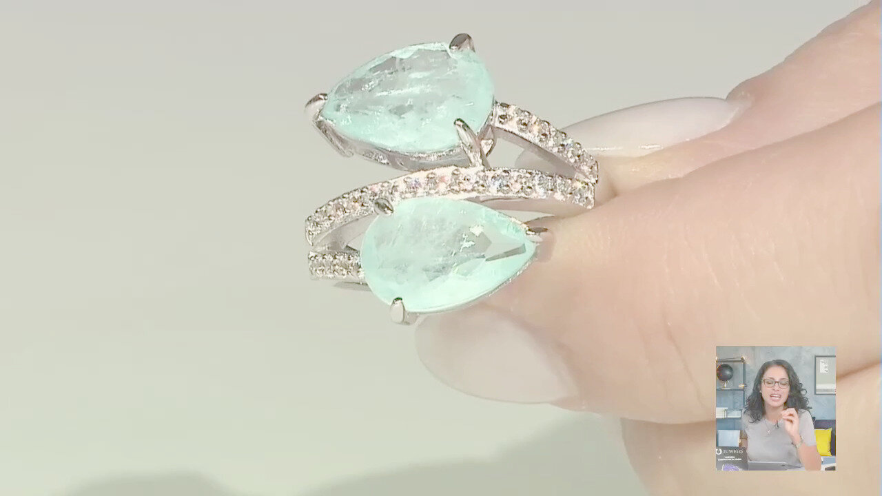 Video Anello in argento con Quarzo blu pastello
