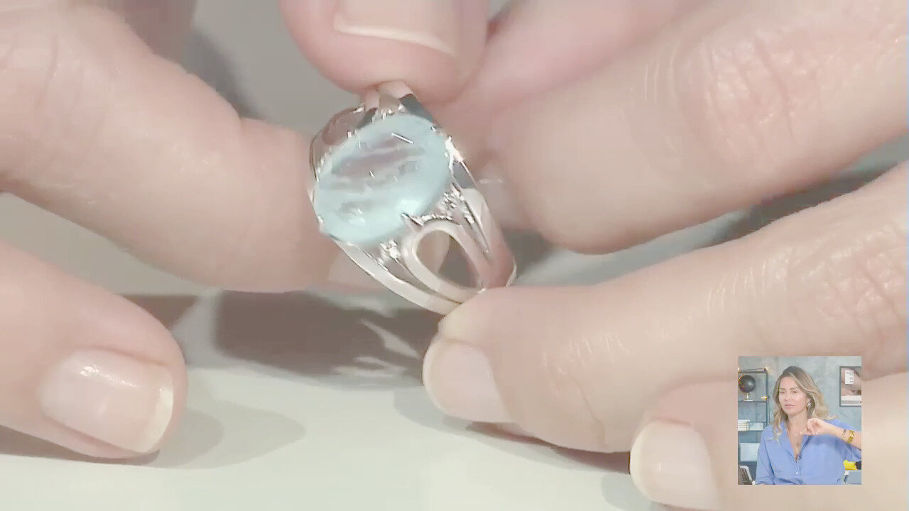 Video Anello in argento con Quarzo blu pastello