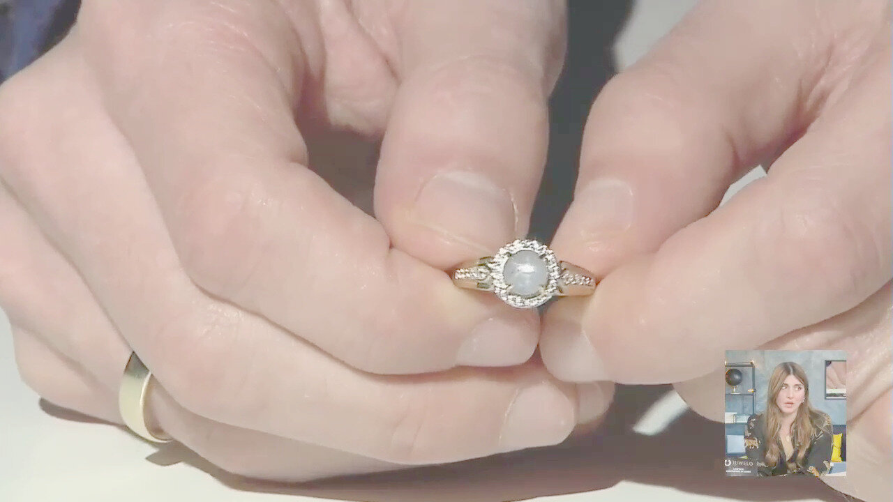 Video Anello in oro con Zaffiro Stellato Blu Argento