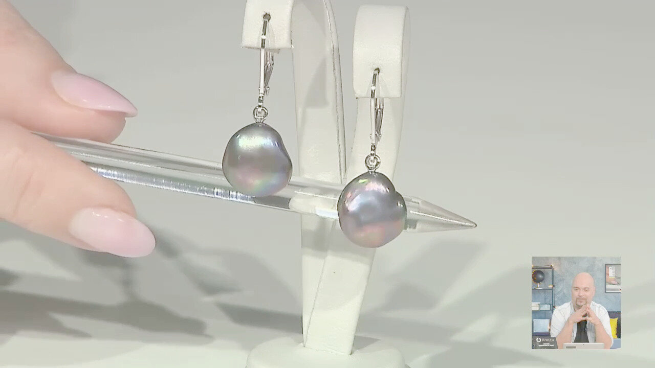 Video Orecchini in argento con Perla d'Acqua Dolce Keshi Nera (TPC)