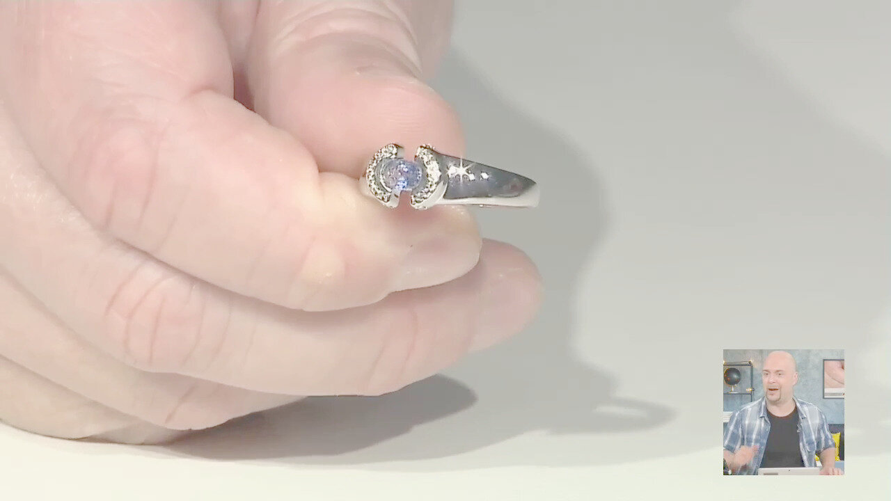 Video Anello in argento con Zaffiro Ceylon Blu (non riscaldato)
