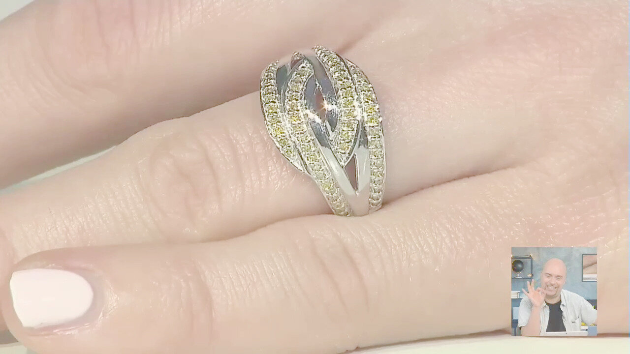 Video Anello placcato in platino con Diamante Fancy
