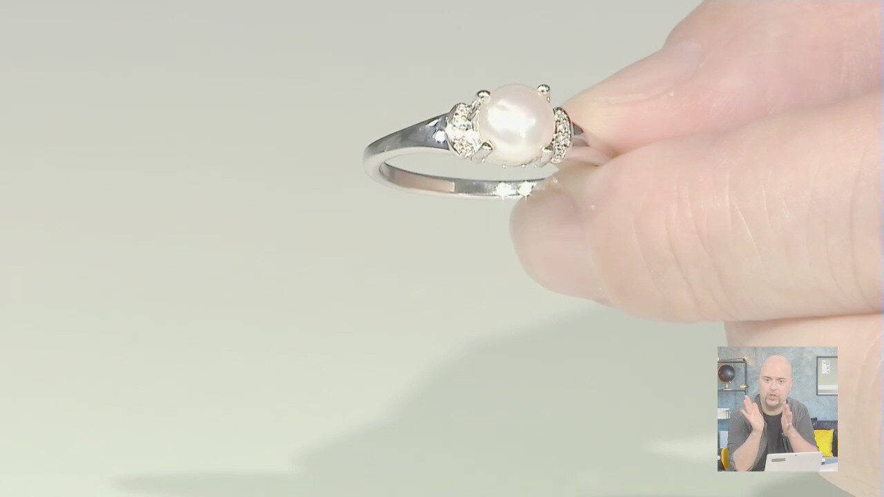 Video Anello in argento con Perla d'Acqua Dolce Bianca
