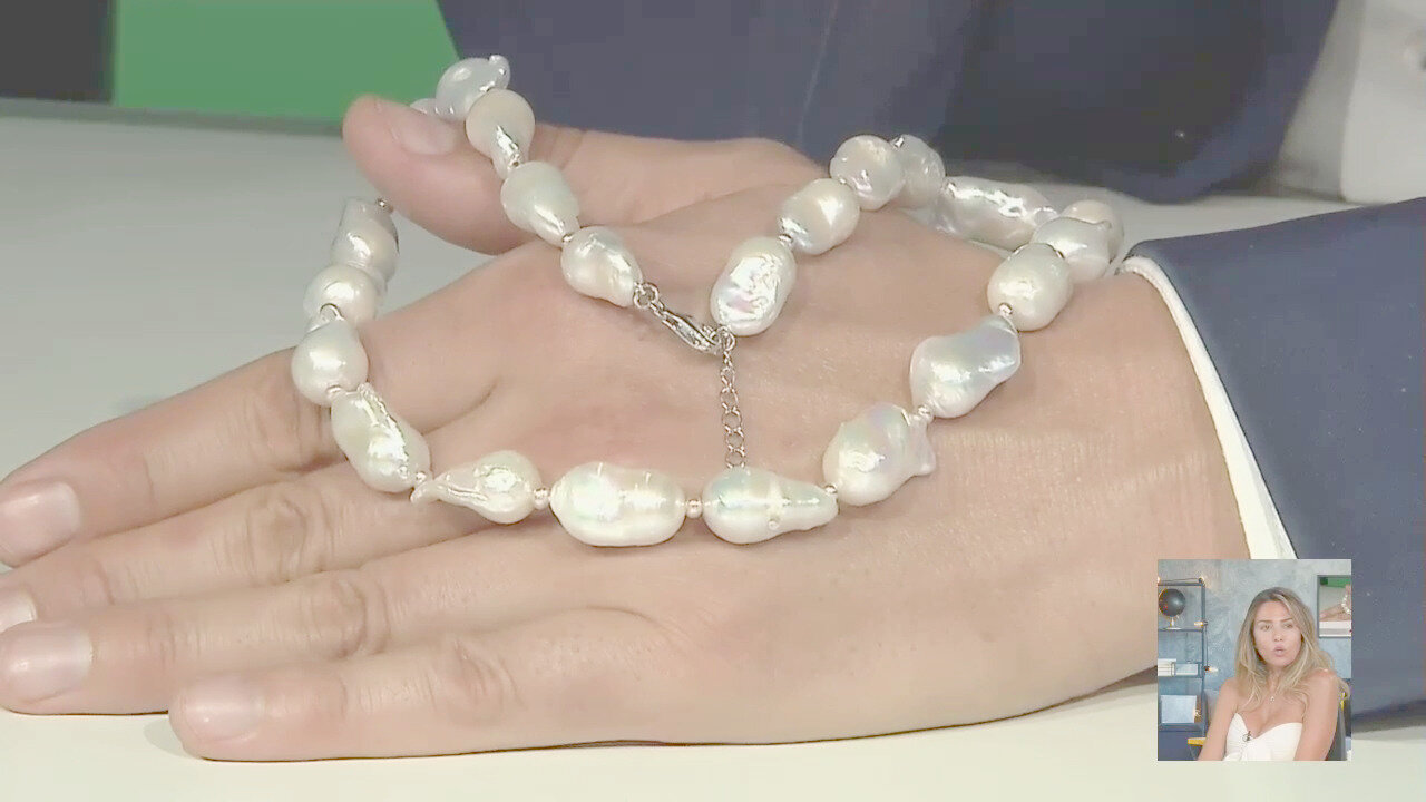 Video Collana in argento con Perla d'Acqua Dolce Bianca (TPC)