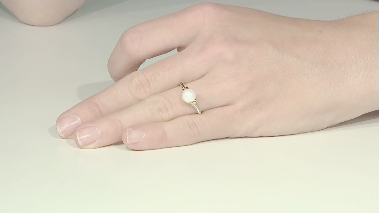 Video Anello in argento con Perla d'Acqua Dolce Bianca