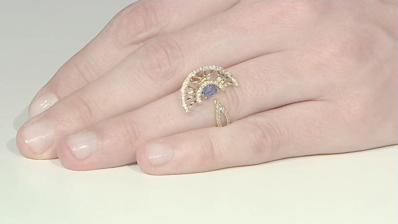 Video Anello in oro con Zaffiro Ceylon Blu (non riscaldato)