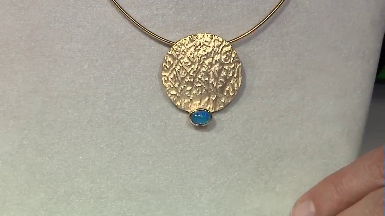 Video Blue Ethiopian Opal Silver Pendant (MONOSONO COLLECTION)
