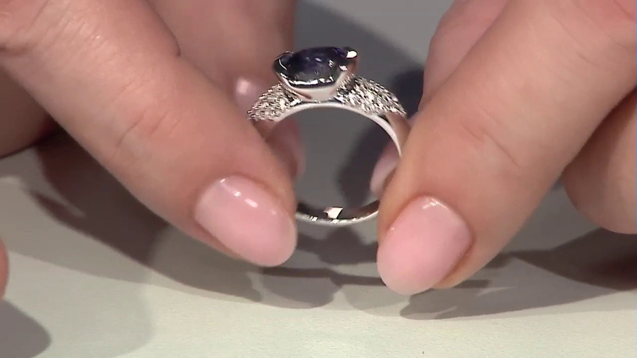 Video Zilveren ring met een ioliet