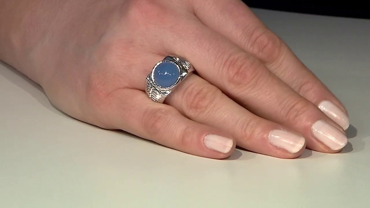 Video Bague pour homme en argent et Calcédoine bleue