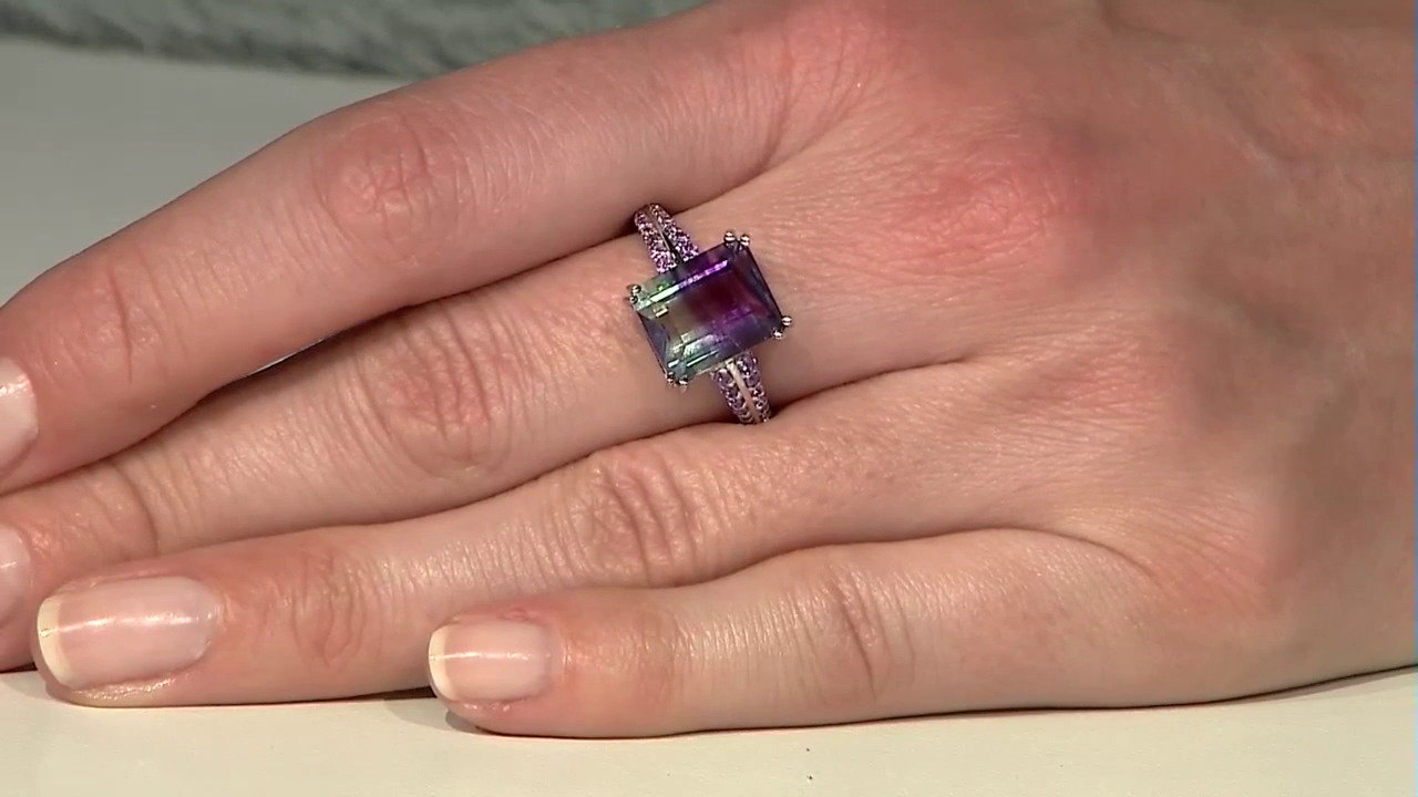 Video Zilveren ring met een meerkleurige fluoriet