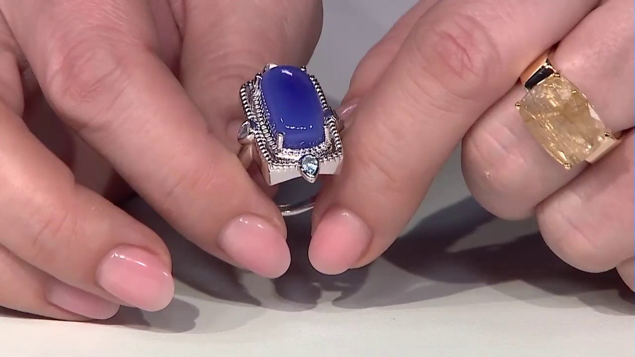 Video Zilveren ring met een Blauwe chalcedoon
