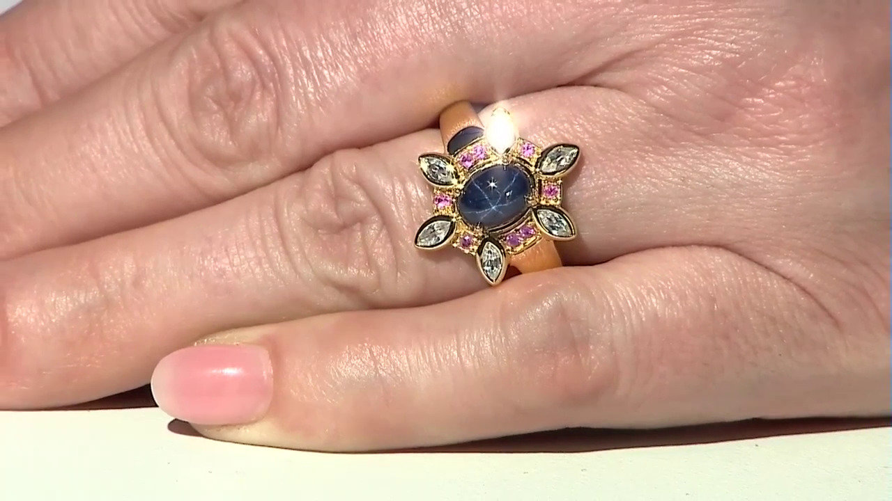 Video Blue Star Sapphire Silver Ring