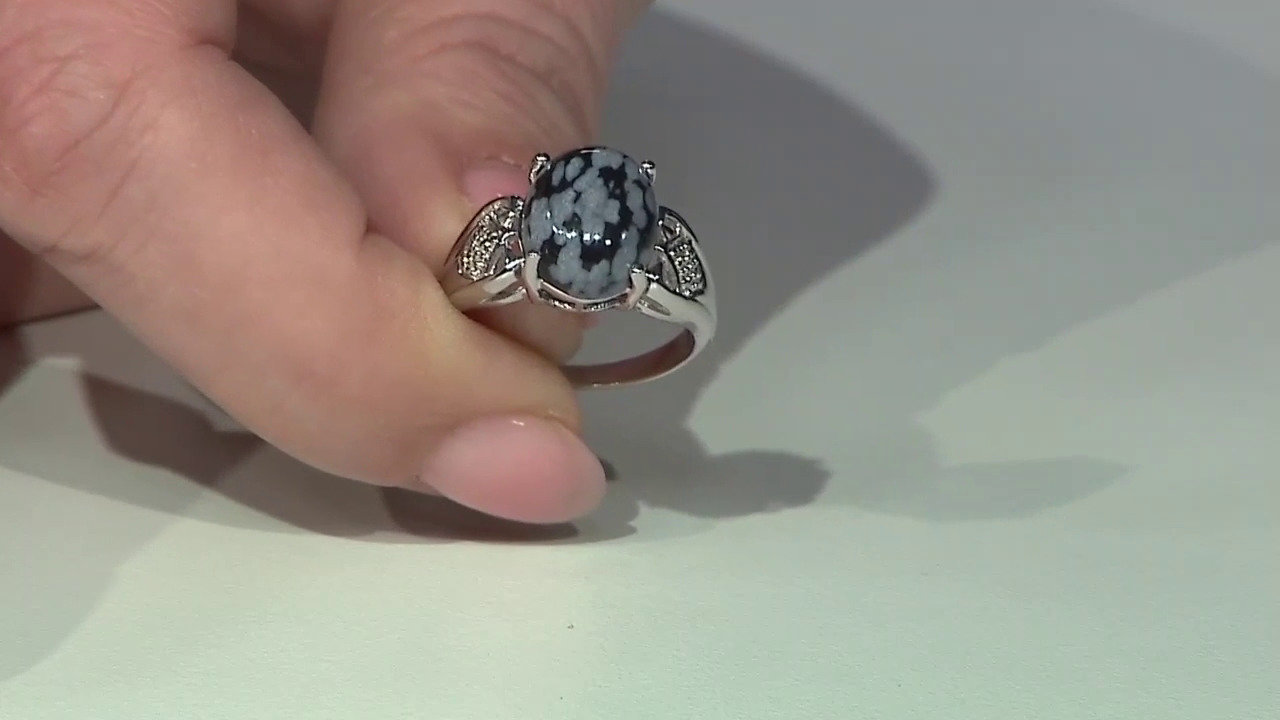 Video Zilveren ring met een sneeuwvlokken obsidiaan