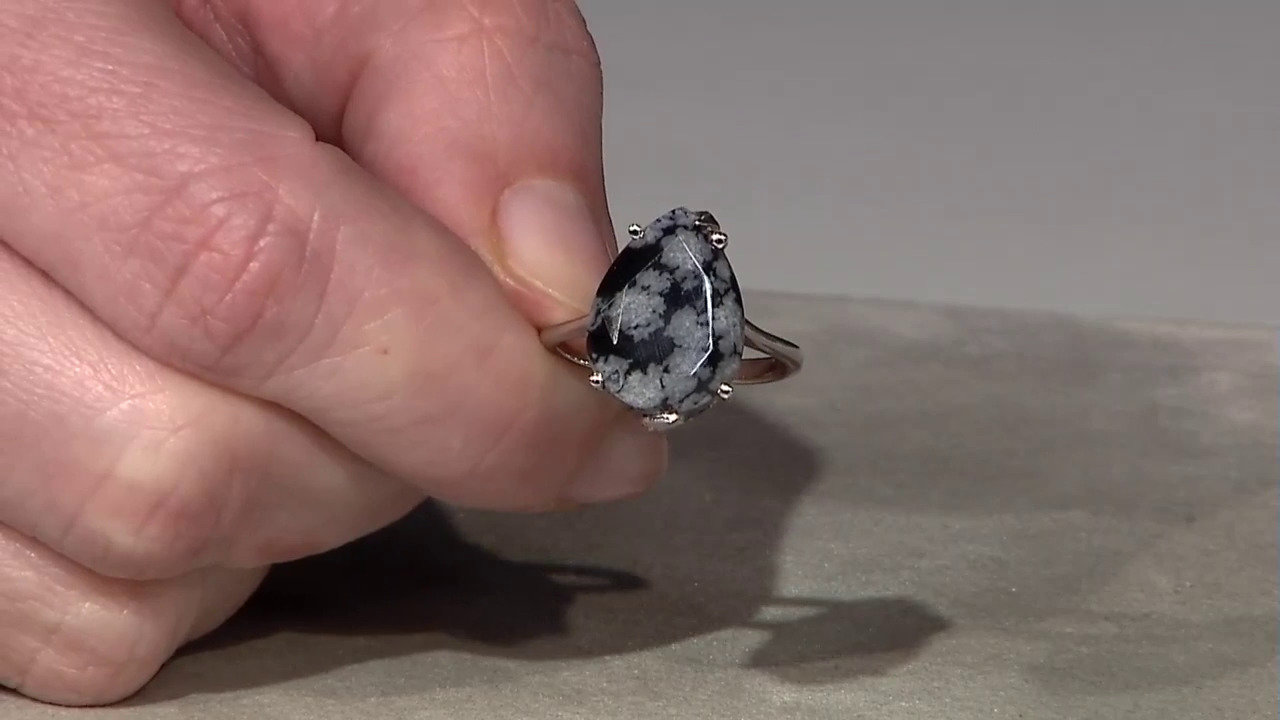 Video Zilveren ring met een sneeuwvlokken obsidiaan