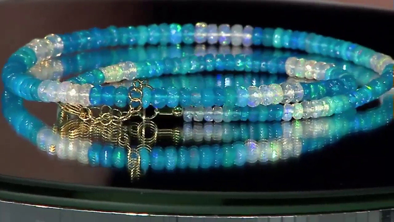 Video Zilveren halsketting met Neonblauwe Opalen